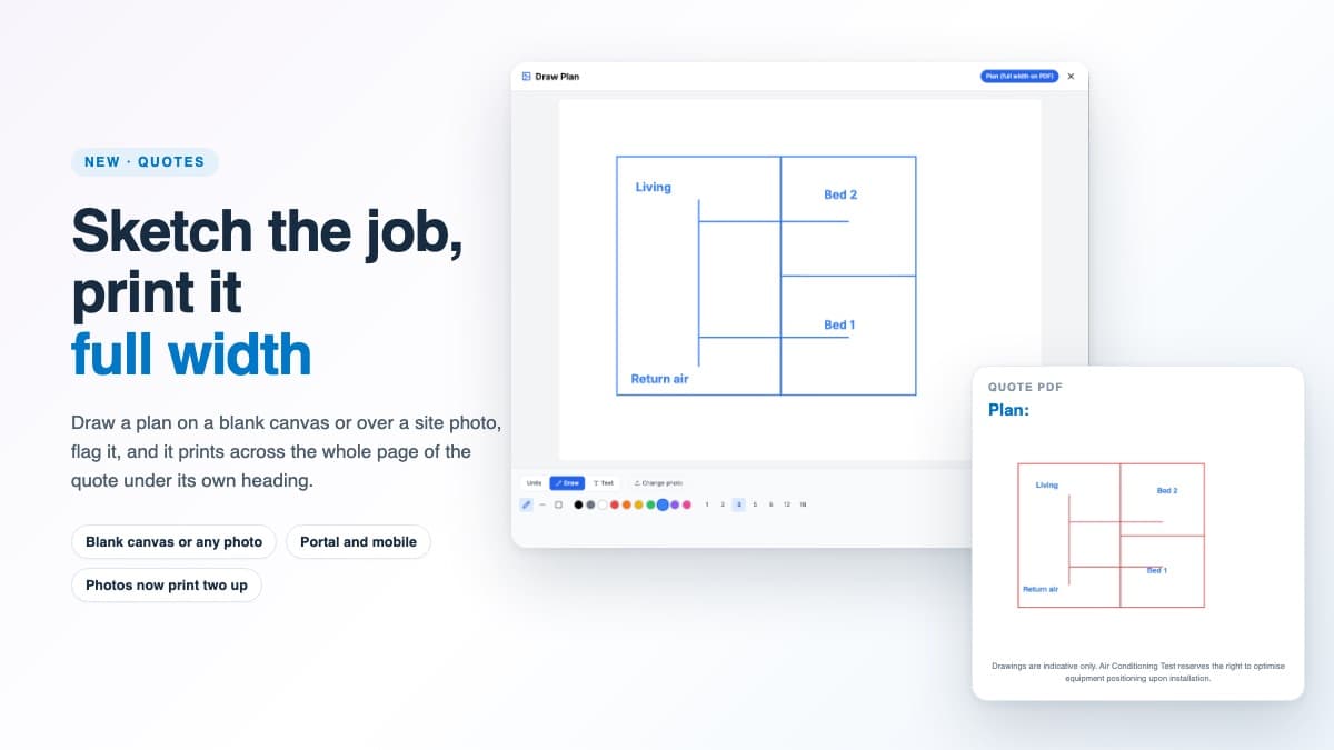 Draw a plan on a quote and print it full width