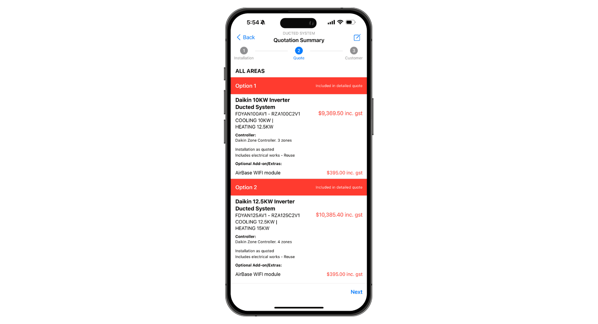 App Quote Options