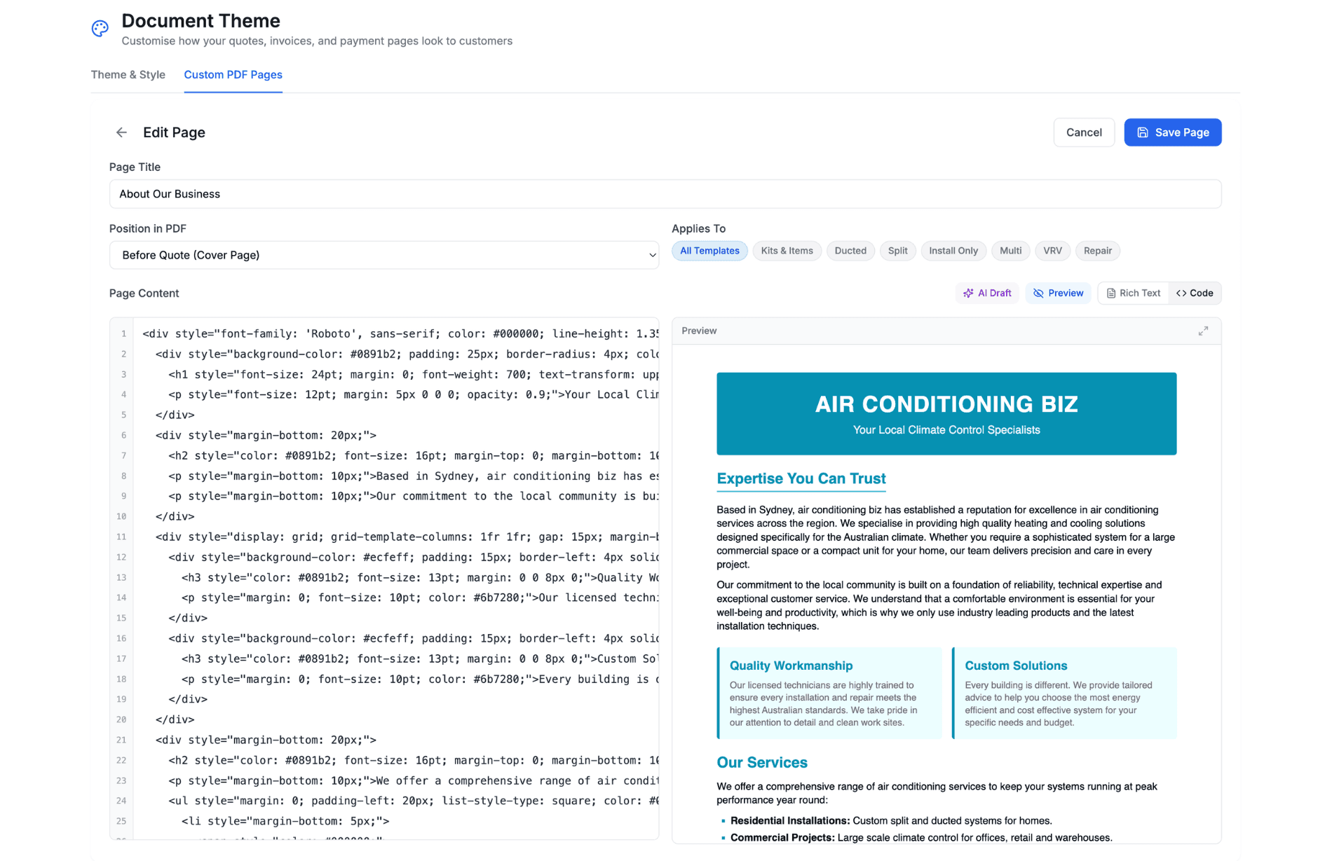 Custom PDF pages management
