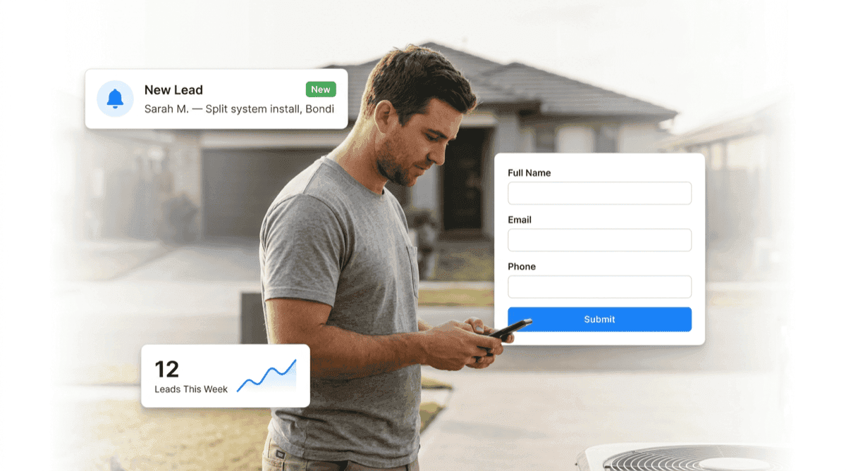 Lead capture forms, notifications and analytics dashboard for trade businesses